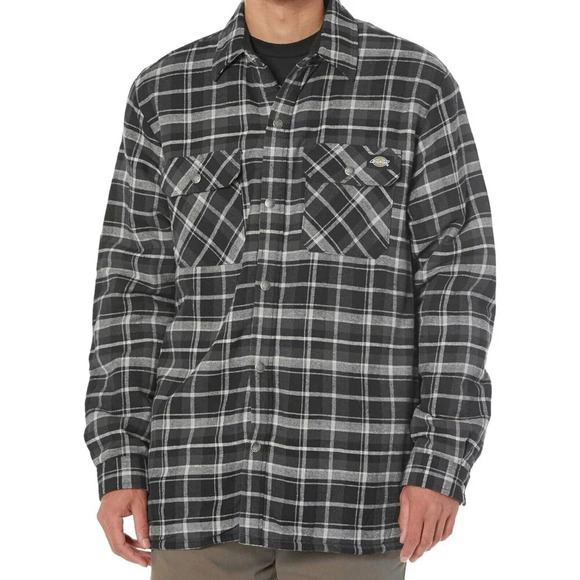 Dickies Mens Sherpa Lined Flannel Shirt Large Plaid Black - Picture 1 of 10